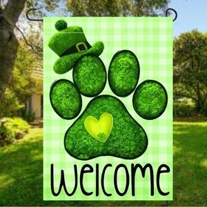 St. Patrick’s/Irish With Paw Print Garden Flag-NEW